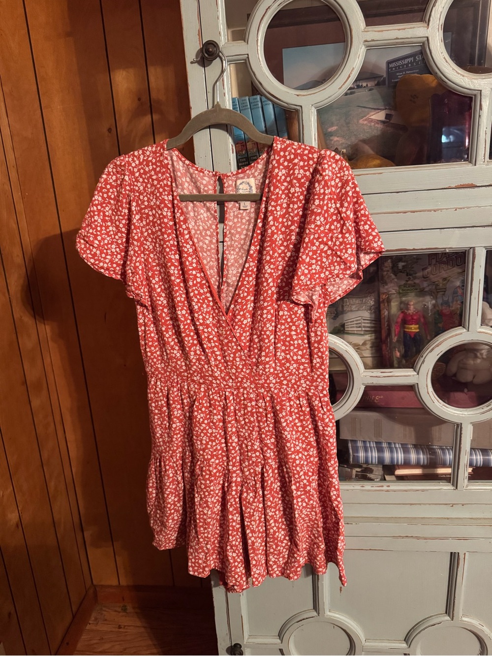 Blue Rain Red Floral Short-Sleeve Casual Romper Size Large B16